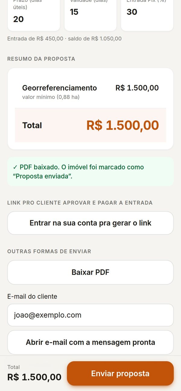 Tela de orçamento com total de R$ 1.500,00