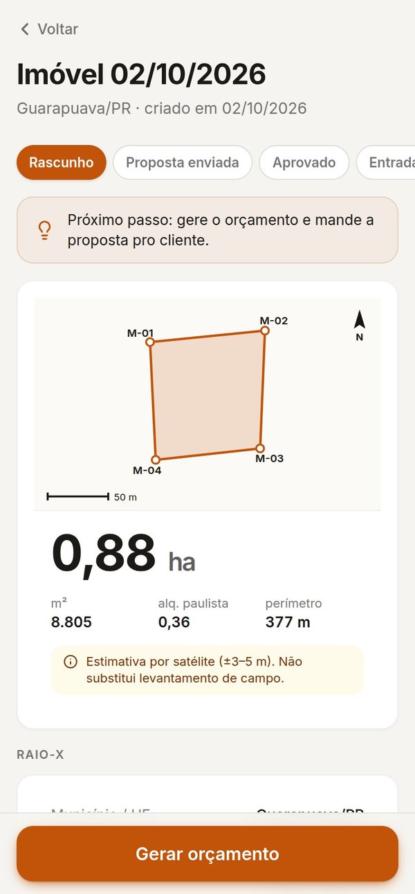 Raio-X do imóvel com croqui e 0,88 ha